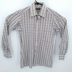 Via Europa Shirt Mens 15 Brown Plaid Long Sleeve Vintage Bloomingdales‎